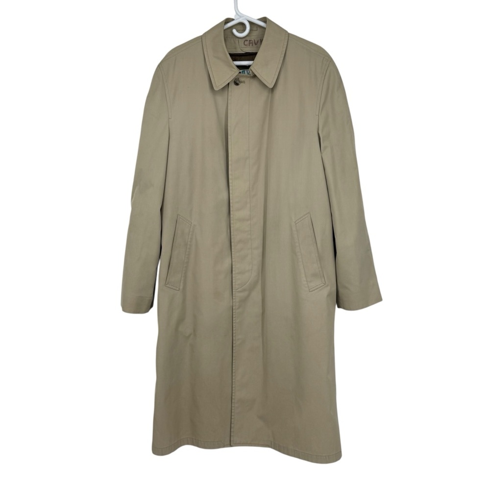 Mens Vintage London Fog Size 42 Long Tan Trench Coat w Zip Out Thinsulate Lining